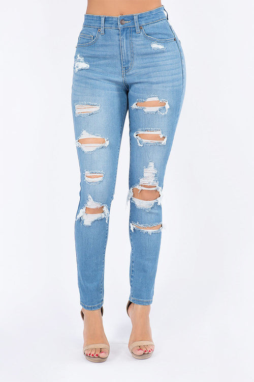 Women's Essential Unreleased Hem High Waist Distressed Skinny Jeans