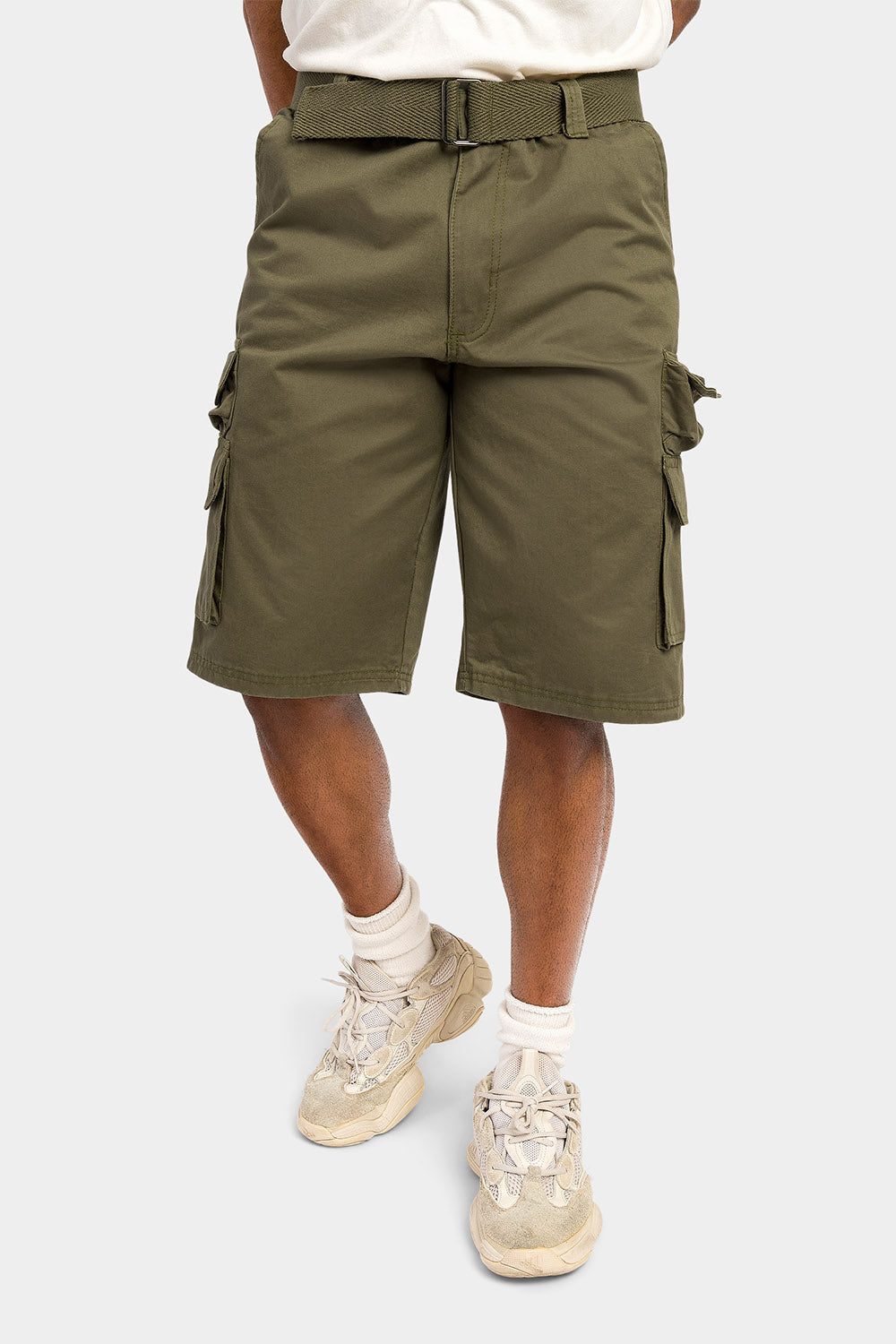 Essential Solid Relaxed Fit Chino Cargo Shorts