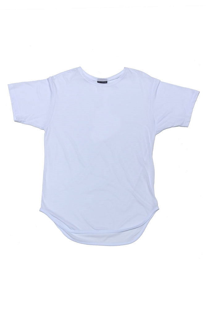Solid Color Long Length Curved Hem T-Shirt