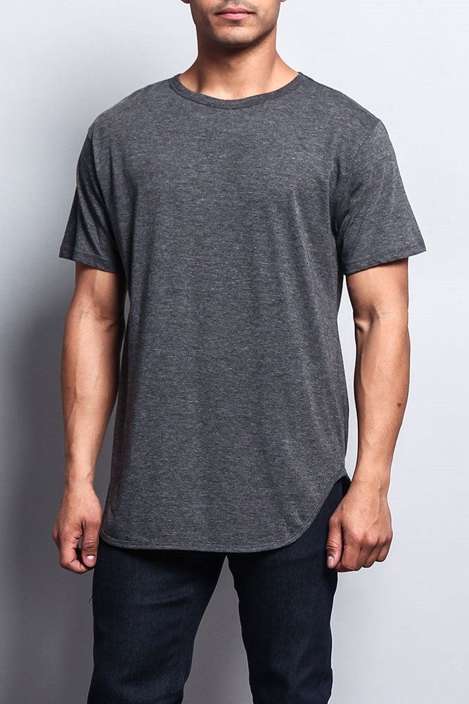 Solid Color Long Length Curved Hem T-Shirt