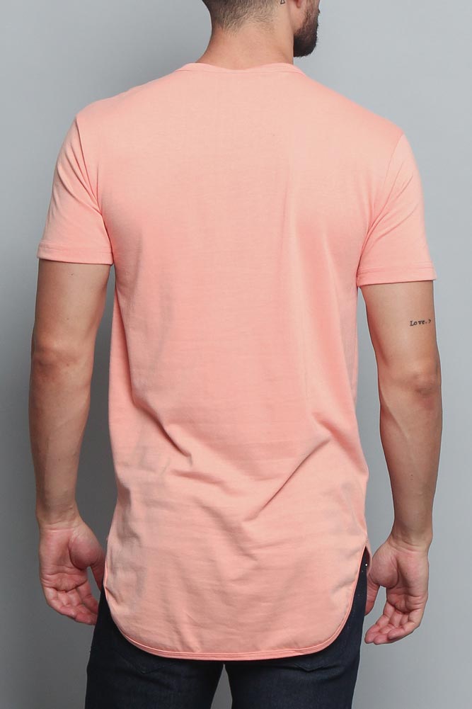 Solid Color Long Length Curved Hem T-Shirt