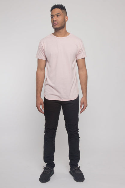 Solid Color Long Length Curved Hem T-Shirt