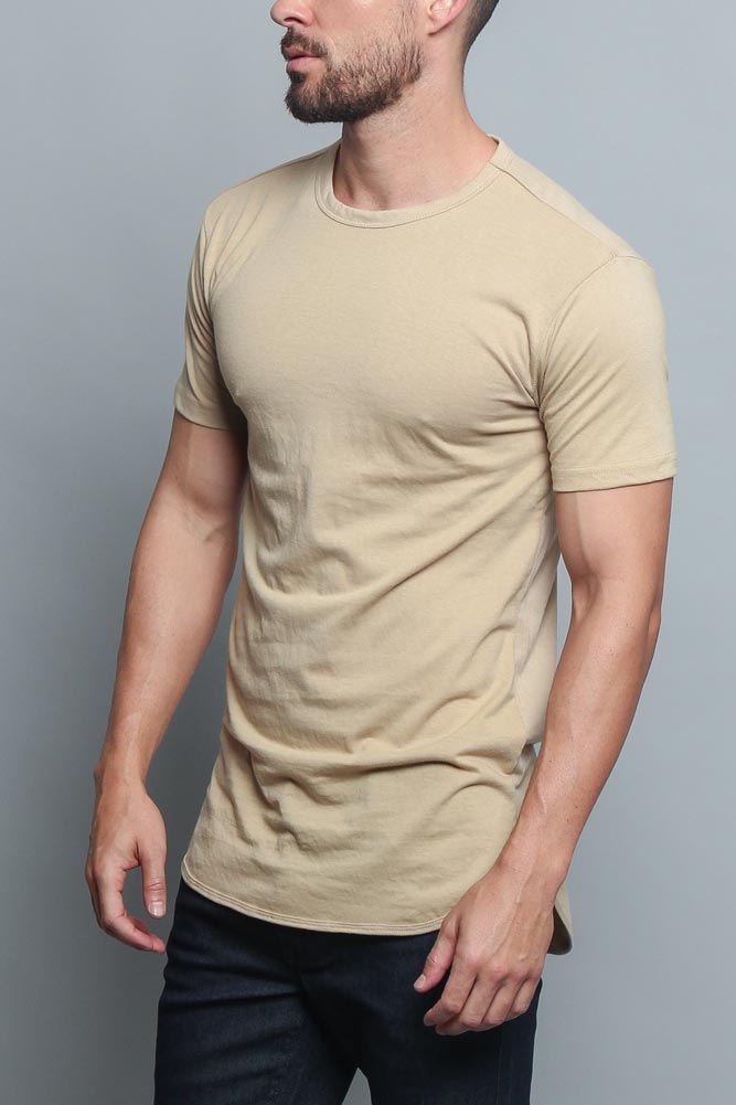 Solid Color Long Length Curved Hem T-Shirt