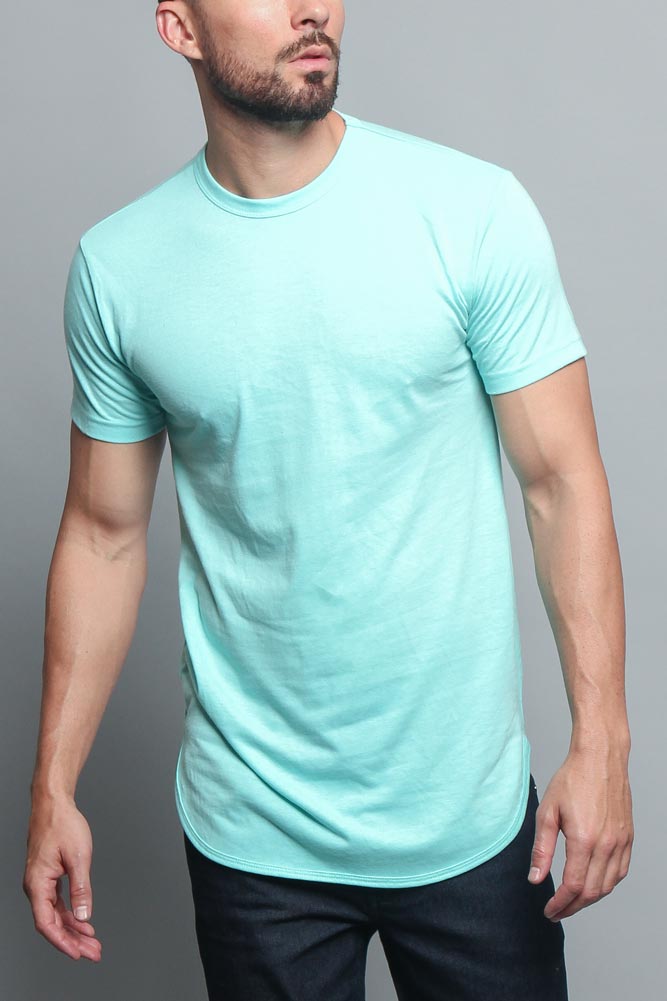 Solid Color Long Length Curved Hem T-Shirt
