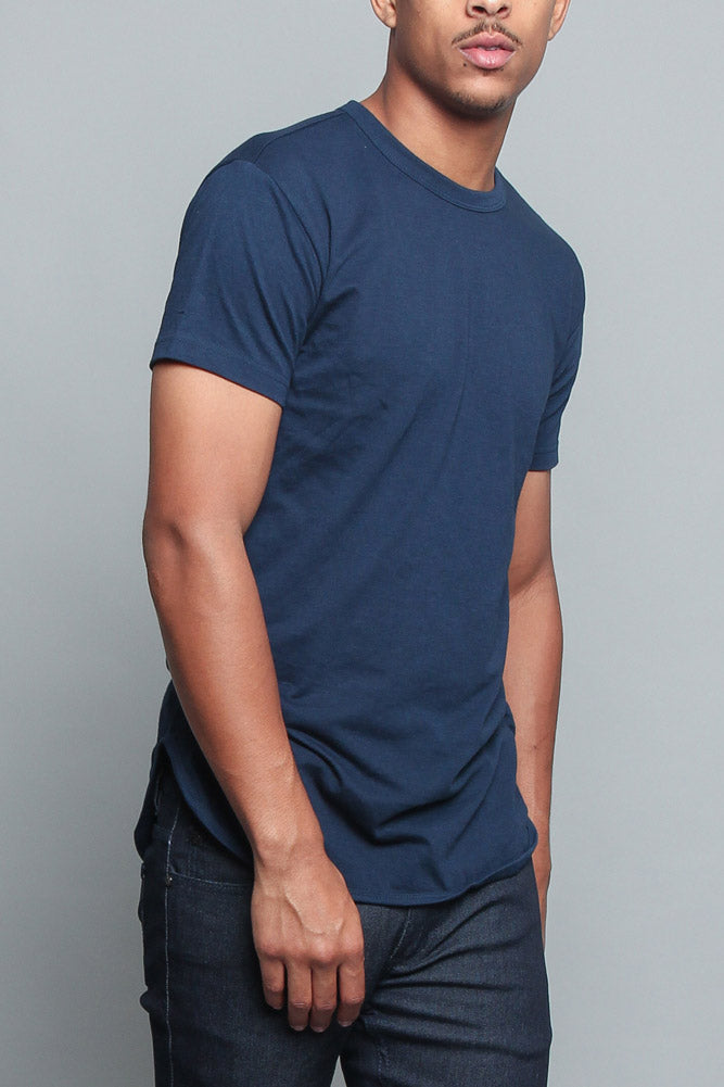 Solid Color Long Length Curved Hem T-Shirt