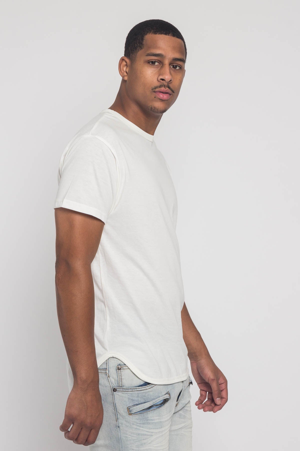 Solid Color Long Length Curved Hem T-Shirt