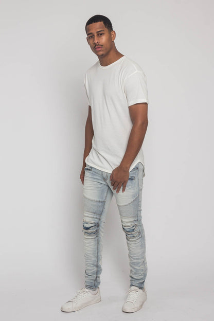 Solid Color Long Length Curved Hem T-Shirt