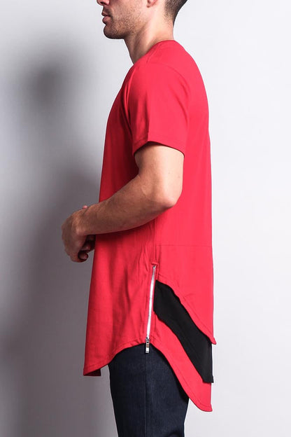 Triple Stacked Contrast Long Length Curved Hem T-Shirt