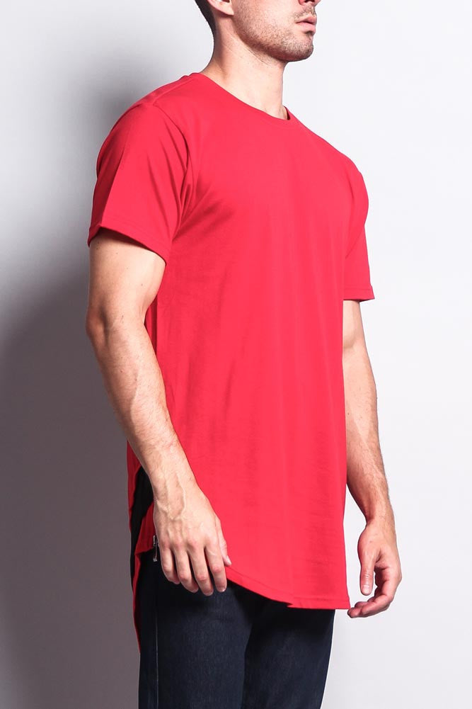 Triple Stacked Contrast Long Length Curved Hem T-Shirt