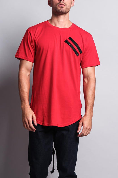 Chest Double Zipper Fishtail Long Length Curved Hem T-Shirt
