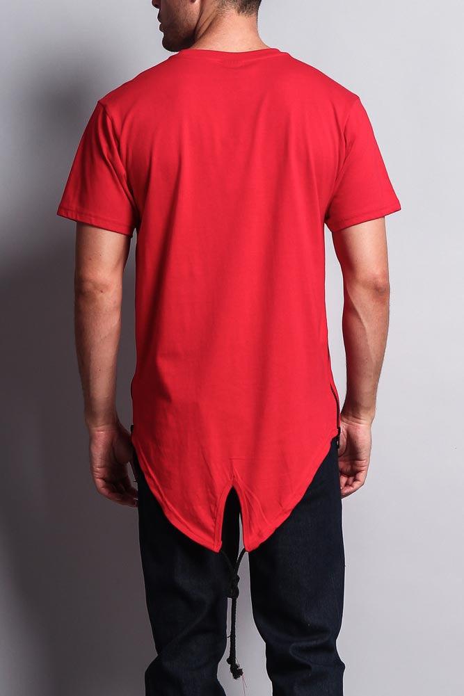 Chest Double Zipper Fishtail Long Length Curved Hem T-Shirt