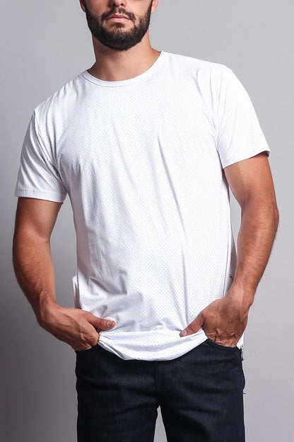 Perforated Faux Suede Long Length Curved Hem T-Shirt