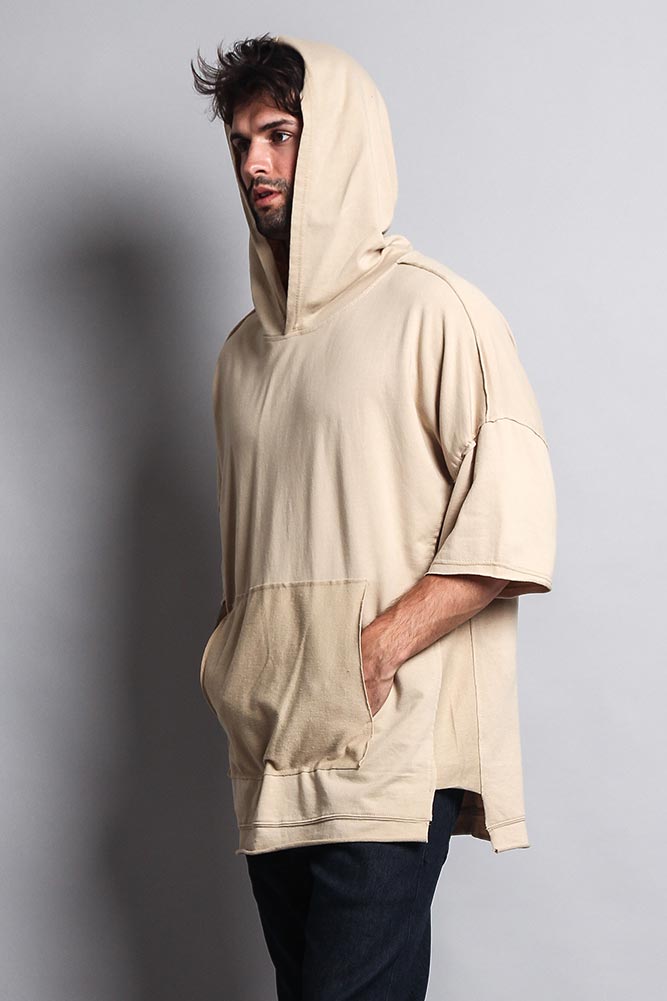 Men's Over Sized Hooded T-Shirt With Extended Hem