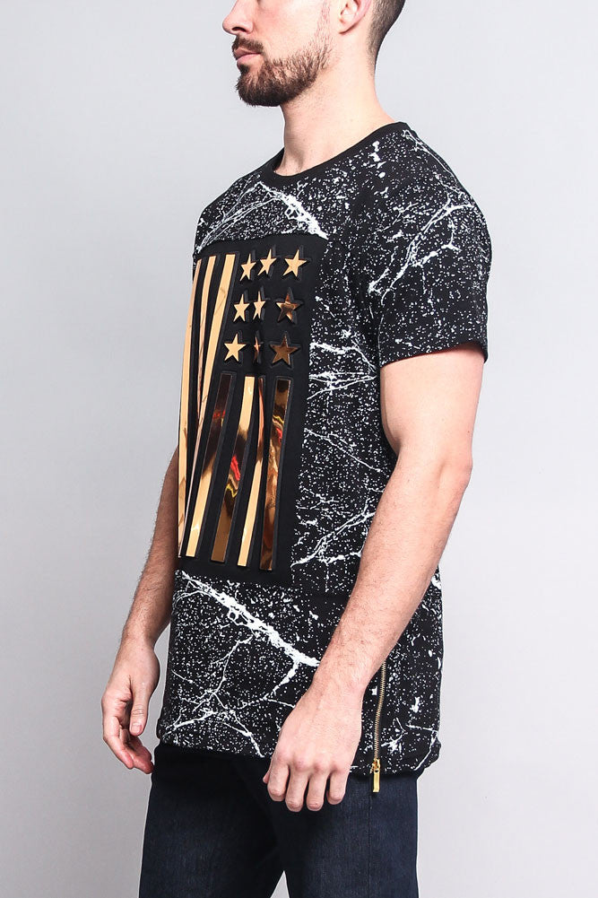 Metallic American Flag Marble Print T-Shirt