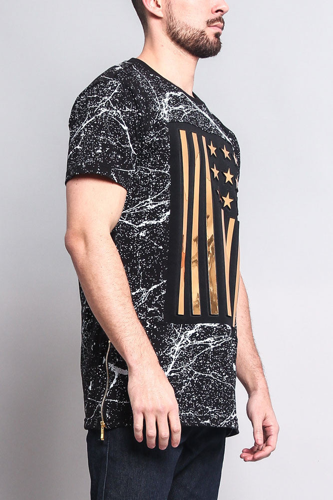 Metallic American Flag Marble Print T-Shirt