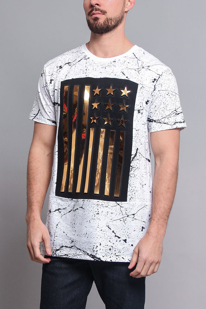 Metallic American Flag Marble Print T-Shirt