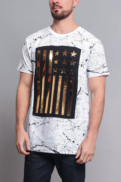 Metallic American Flag Marble Print T-Shirt