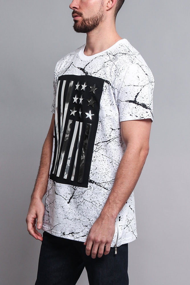 Metallic American Flag Marble Print T-Shirt