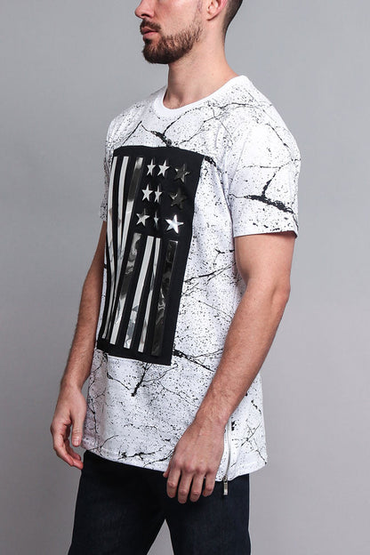 Metallic American Flag Marble Print T-Shirt