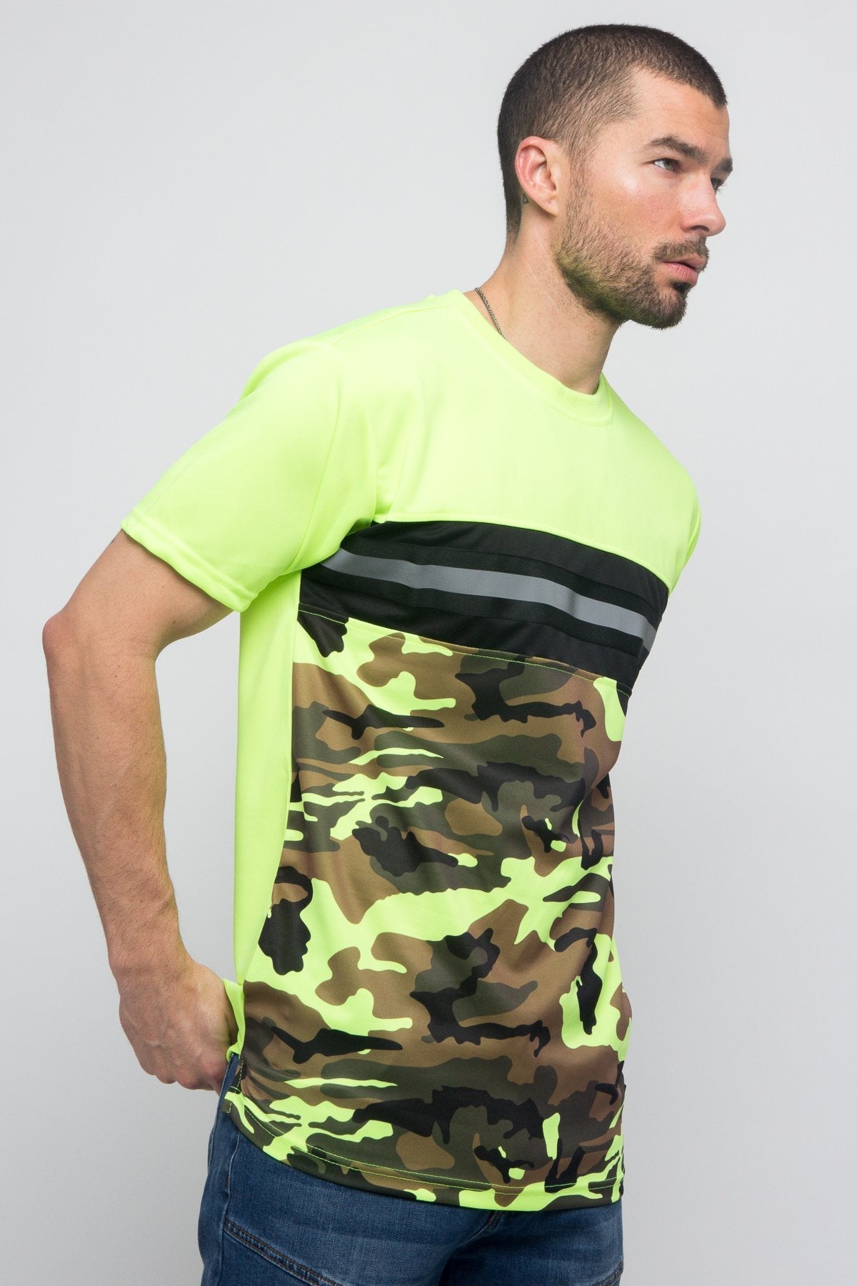 Neon Camo Reflective Stripe T- Shirt