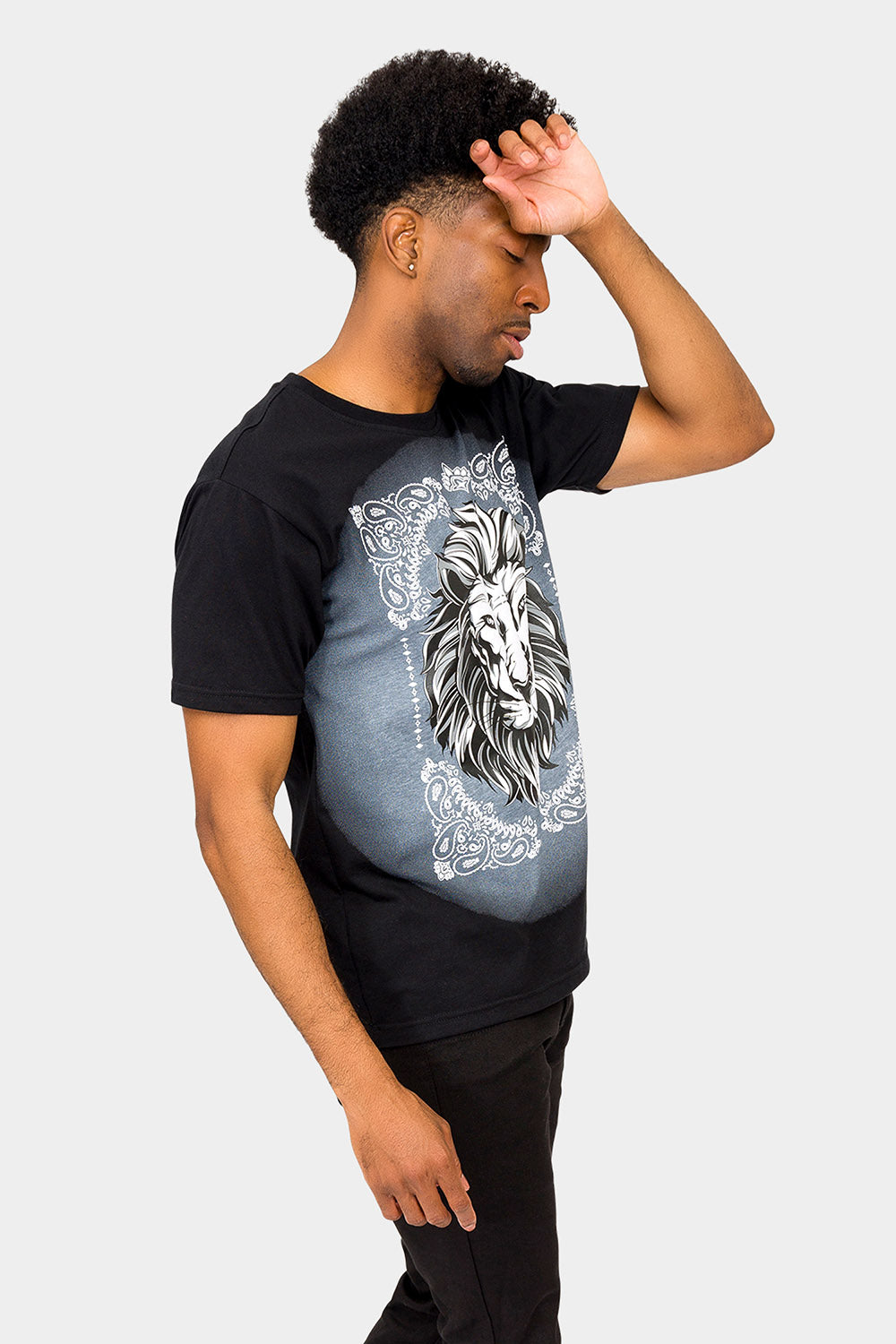 Paisley Print Embossed Lion T-Shirt