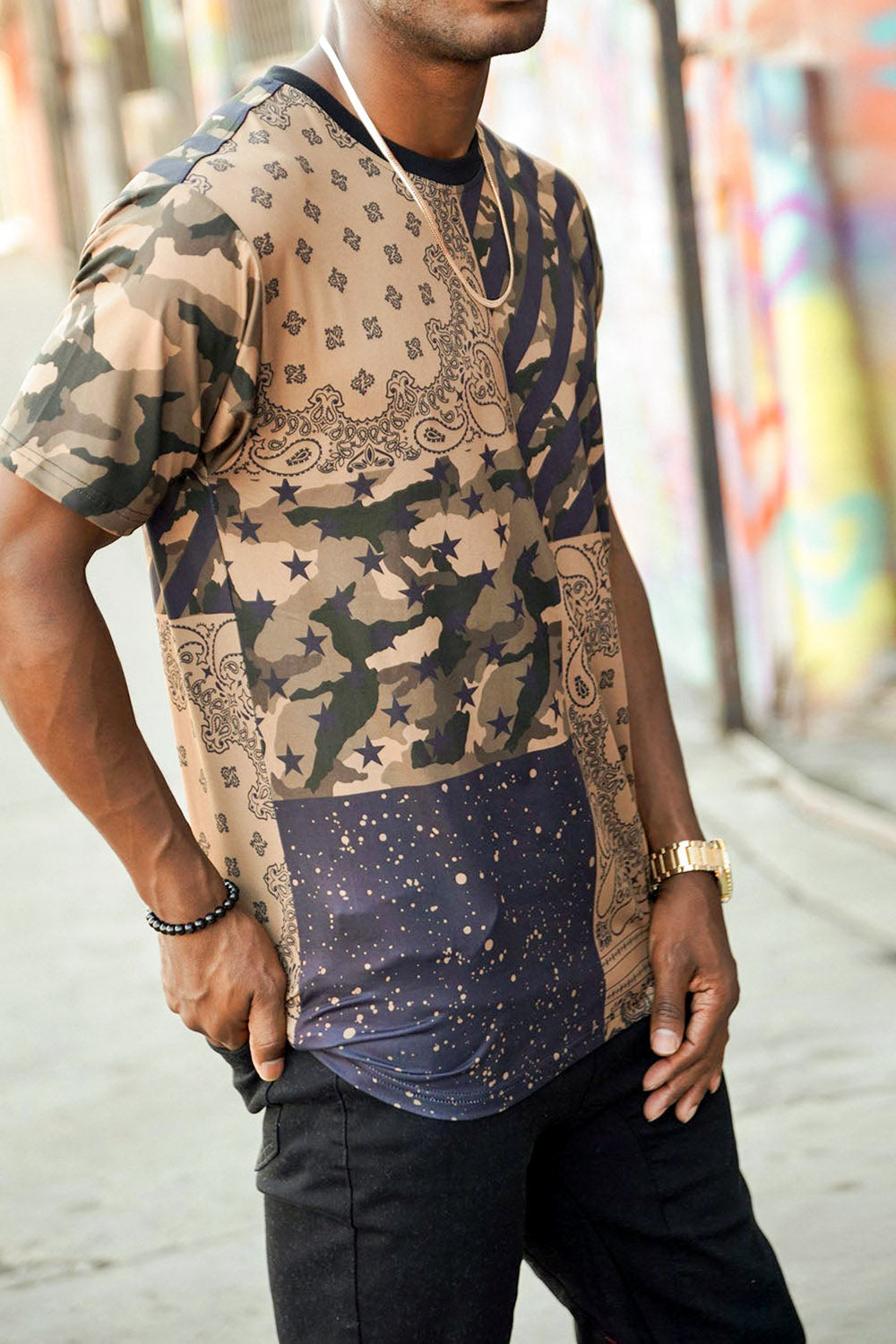 Bandana Paisley Pattern Block Graphic T-Shirt