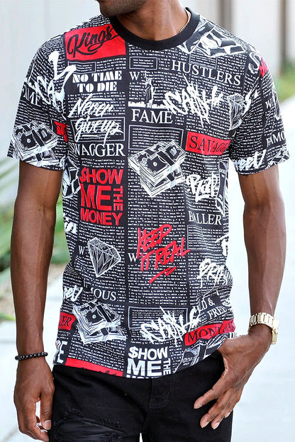 All Over Newspaper Graphic T-Shirts
