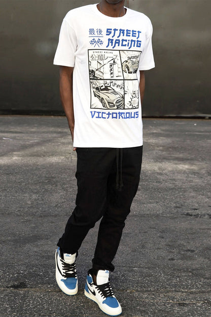 Men's Rubber Print Street Racing Graphic T-Shirt
