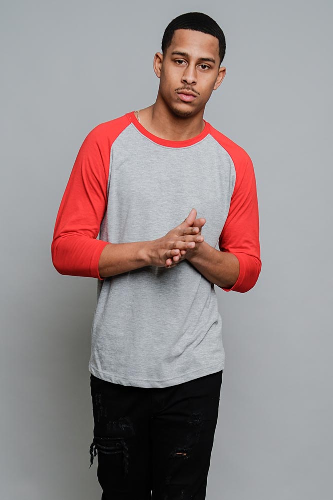Men's Baseball T-Shirt (Grey/Red)