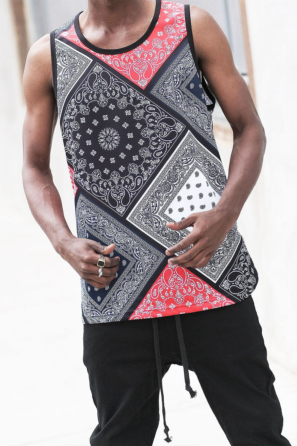 Men's Diagonal Bandana Mix Tank Top