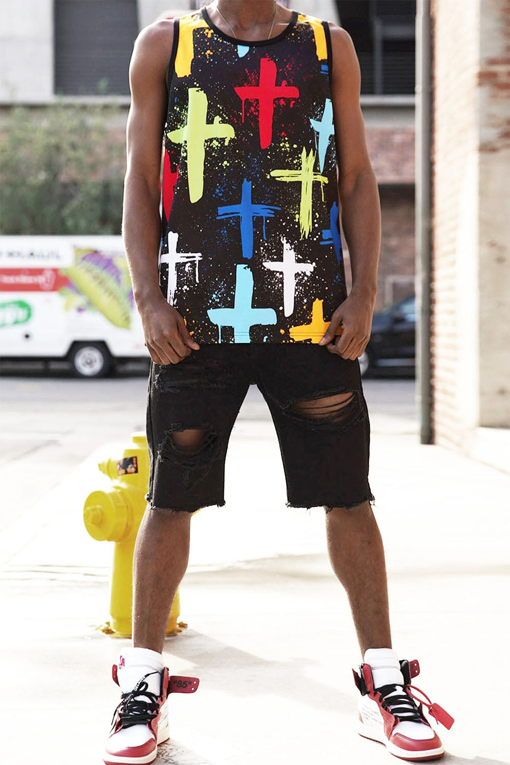 Men's Cross Paint Splatter Tank Top