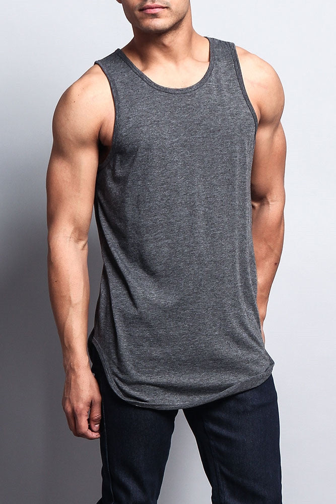 Basic Long Length Curved Hem Tank Top