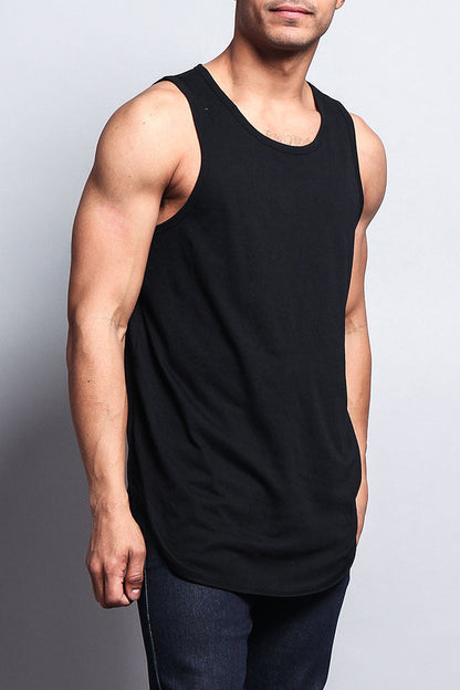 Basic Long Length Curved Hem Tank Top