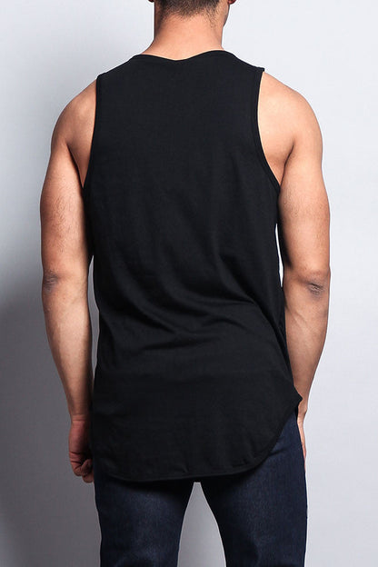 Basic Long Length Curved Hem Tank Top