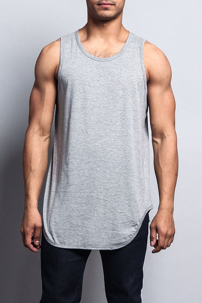 Basic Long Length Curved Hem Tank Top