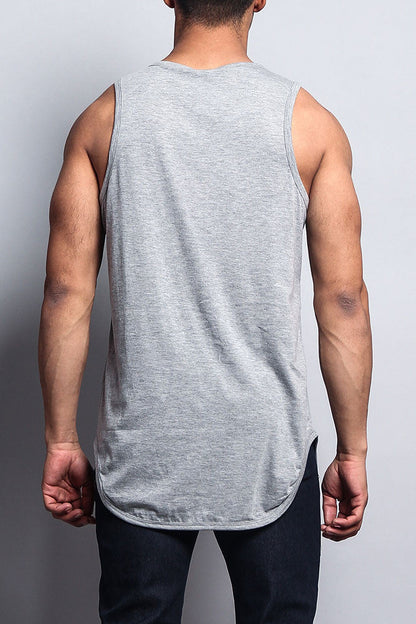 Basic Long Length Curved Hem Tank Top