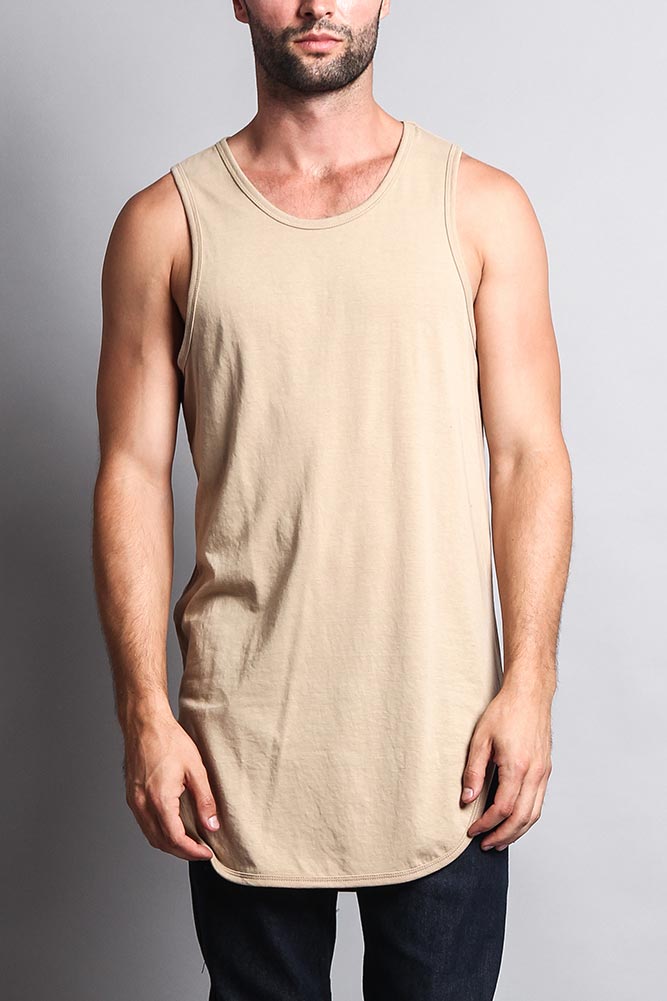 Basic Long Length Curved Hem Tank Top