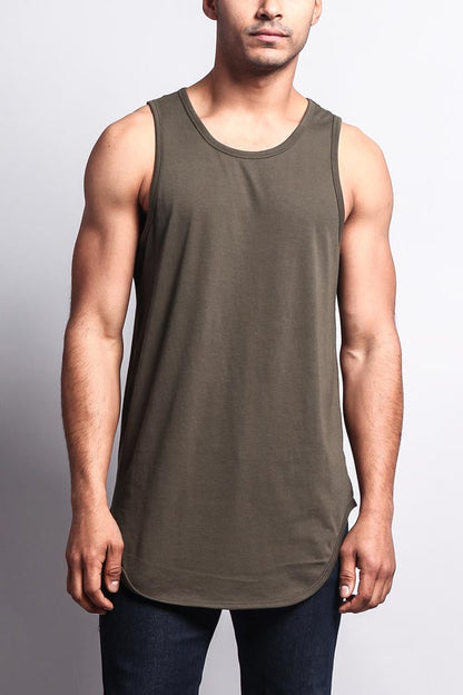 Basic Long Length Curved Hem Tank Top