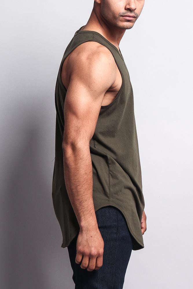 Basic Long Length Curved Hem Tank Top