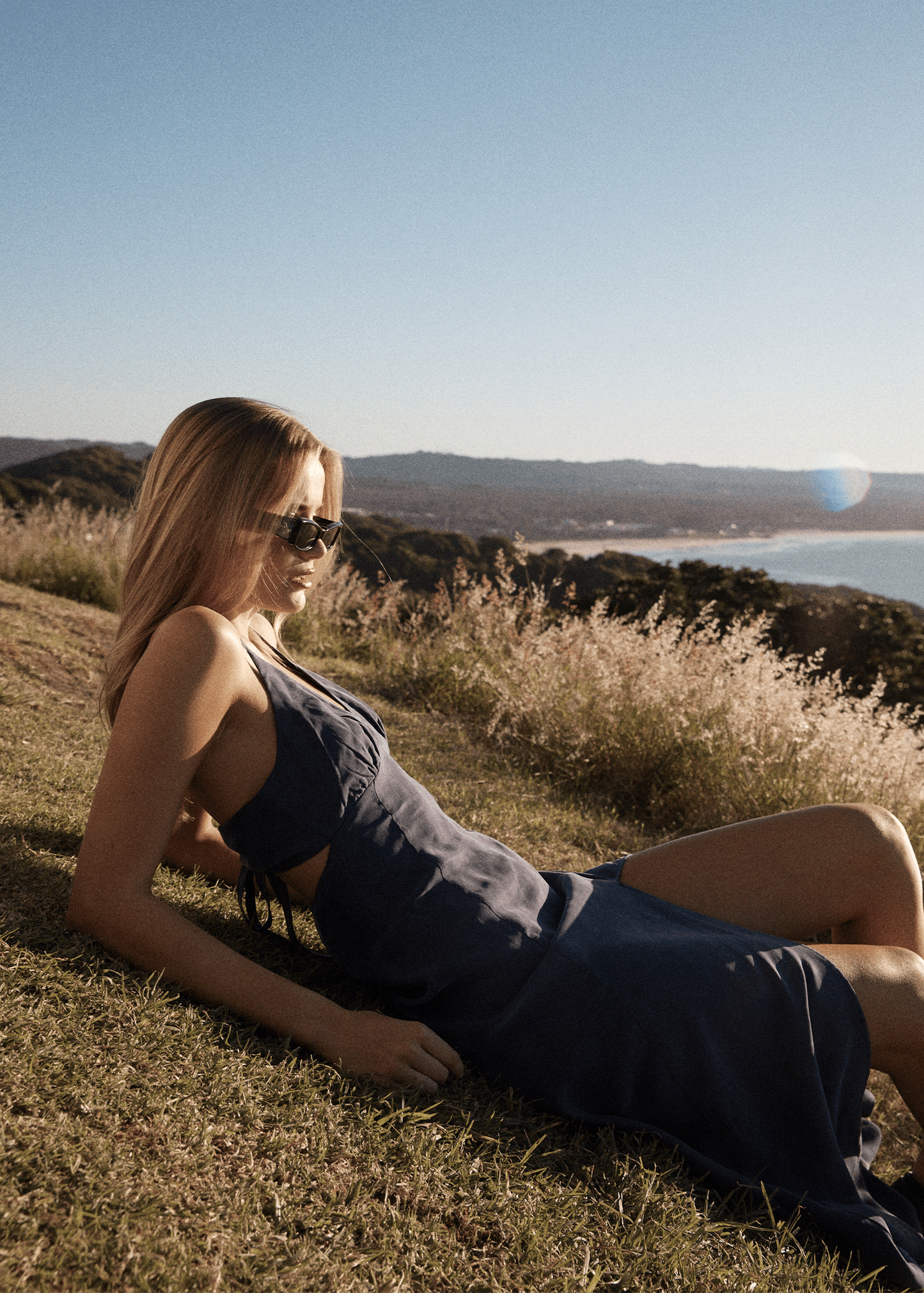 AFENDS Womens Grace - Cupro Maxi Dress - Navy
