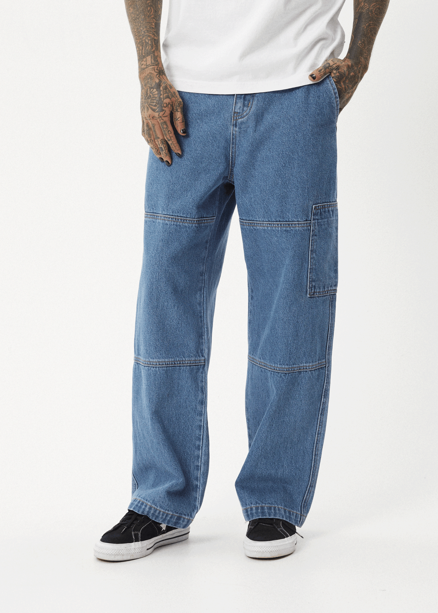 AFENDS Mens Richmond - Denim Workwear Jean - Worn Blue