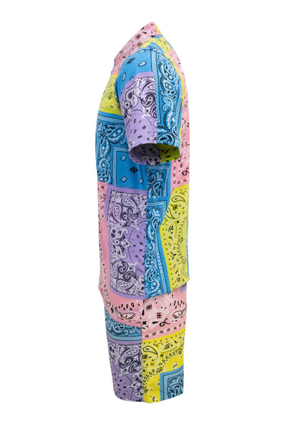 Men's Pastel Color block Bandana Shirt and Shorts Set