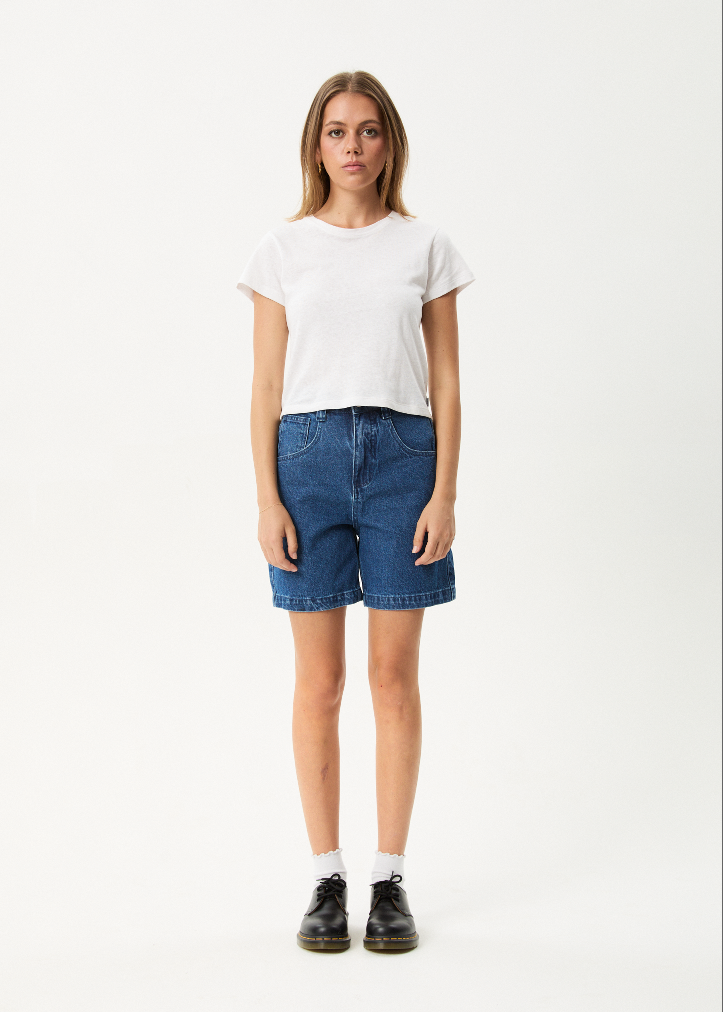 AFENDS Womens Emilie - Denim Workwear Short - Authentic Blue