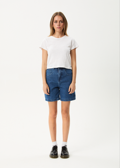 AFENDS Womens Emilie - Denim Workwear Short - Authentic Blue