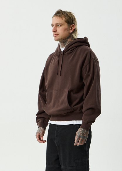 AFENDS Mens Genesis - Boxy Pull On Hood - Washed Coffee