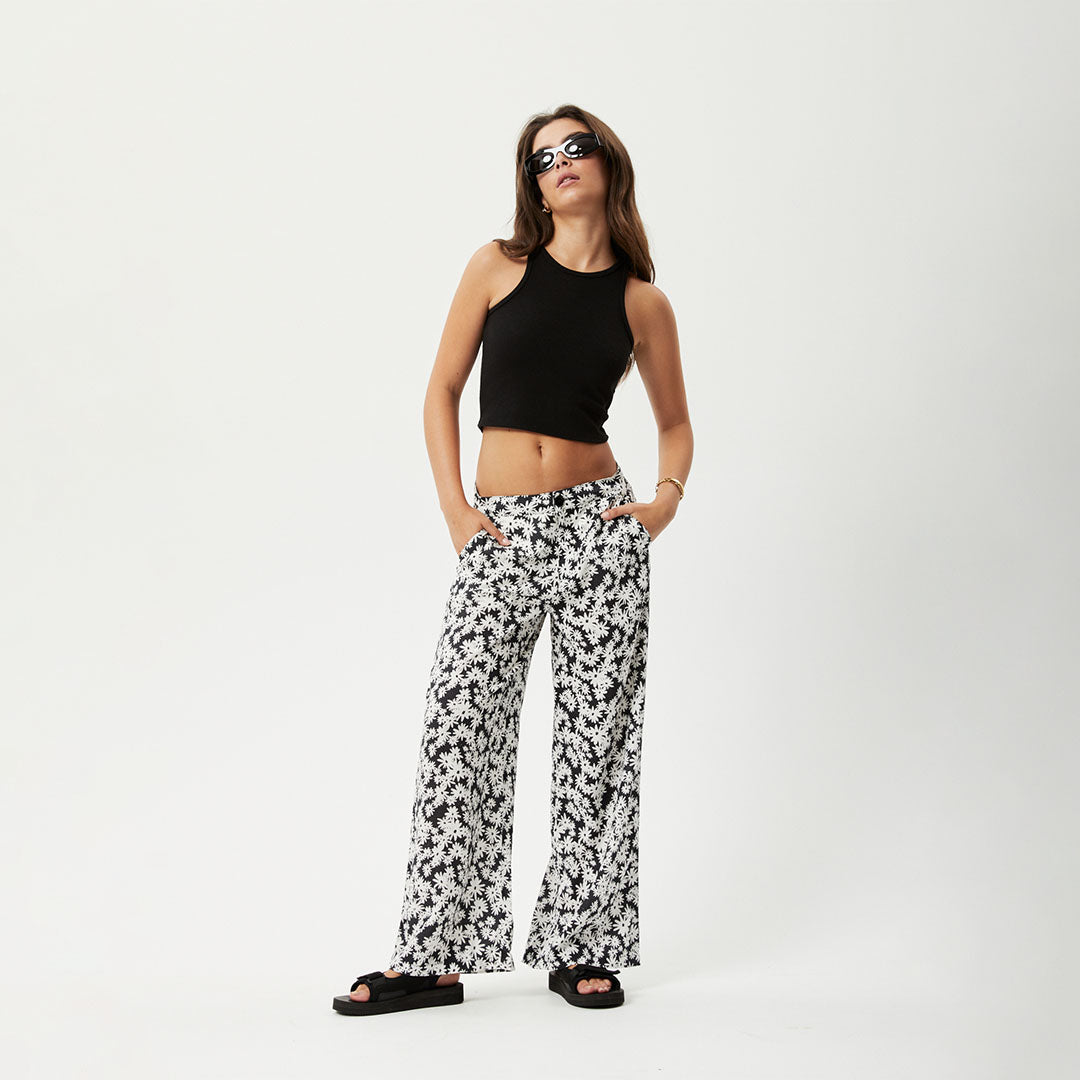 AFENDS Womens Benny Sienna - Wide Leg Pant - Black Daisy