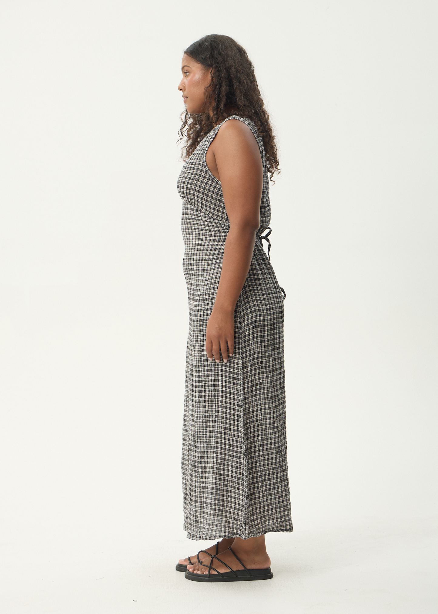 AFENDS Womens Tully - Seersucker Maxi Dress - Asta Steel Check