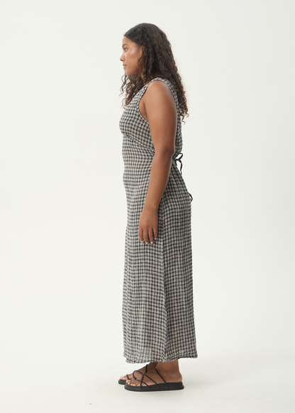 AFENDS Womens Tully - Seersucker Maxi Dress - Asta Steel Check