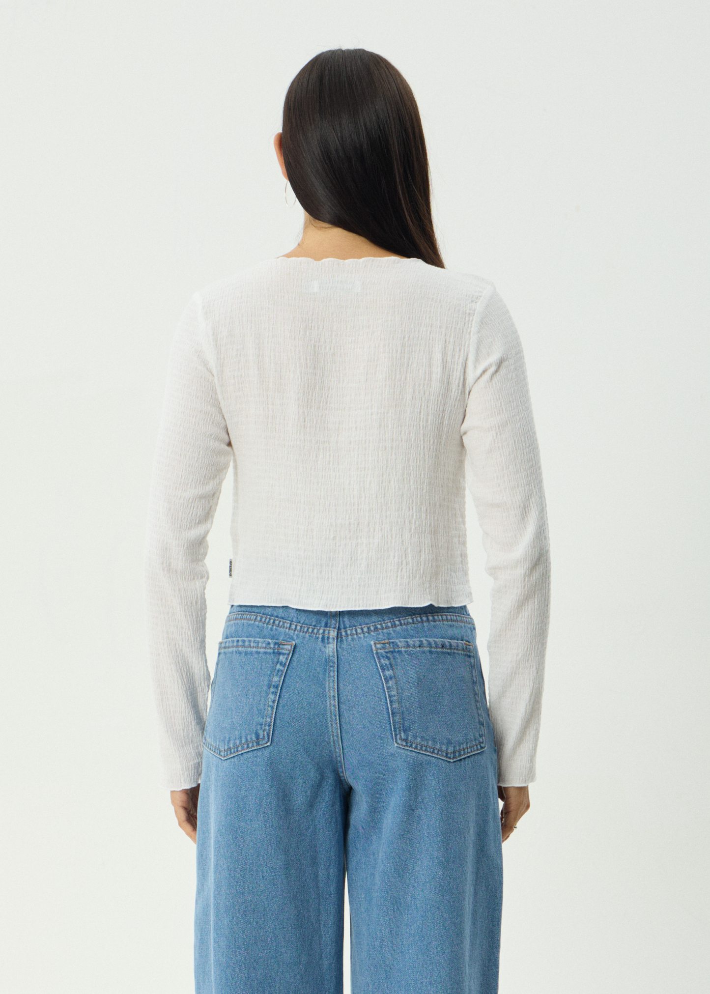 AFENDS Womens Focus - Seersucker Long Sleeve Top - Off White