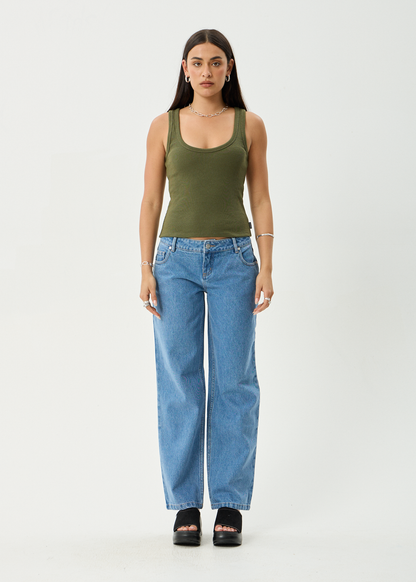 AFENDS Womens Layden - Rib Singlet - Deep Olive